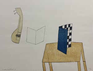 Klaas Gubbels - zeefdruk ‘Schaakbord met mandoline’ - 1991 - oplage VII/X. kopen? Bied vanaf 225!
