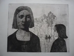 David King - Ets, titel, "Mother & Child". kopen? Bied vanaf 20!