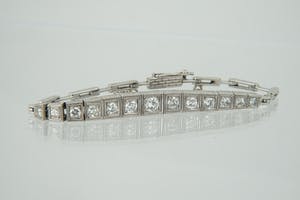 1277 - 14 krt "Art-Deco" witgoud en diamanten dames armband ca1.00ct kopen? Bied vanaf 670!