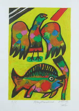 Corneille - Litho, Le poisson et l’oiseau - Ingelijst kopen? Bied vanaf 200!