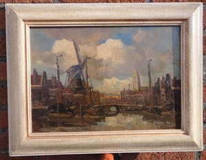 Kees van Waning - havengezicht met kerk en mole kopen? Bied vanaf 150!