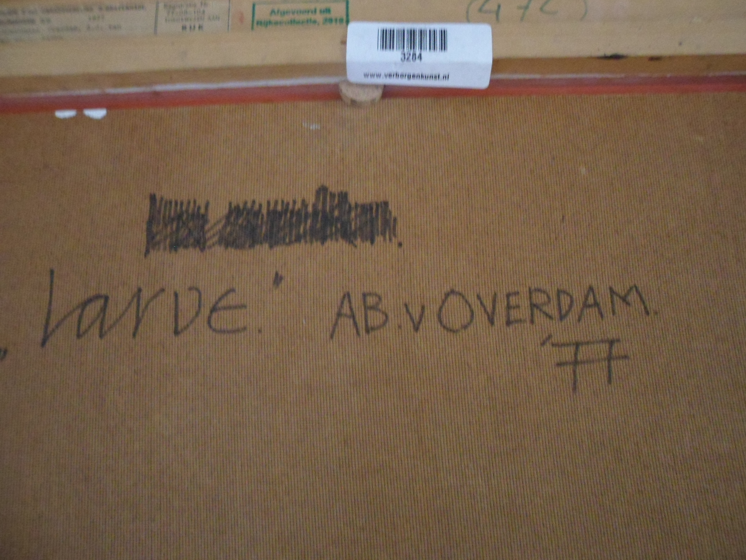 Ab van Overdam - Acrylverf op paneel, Titel "larve". kopen? Bied vanaf 25!