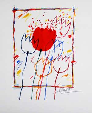 Wilhelm Schlote - Kleurengiclee BONTE TULPEN Handgesigneerd. verkocht voor € 45!