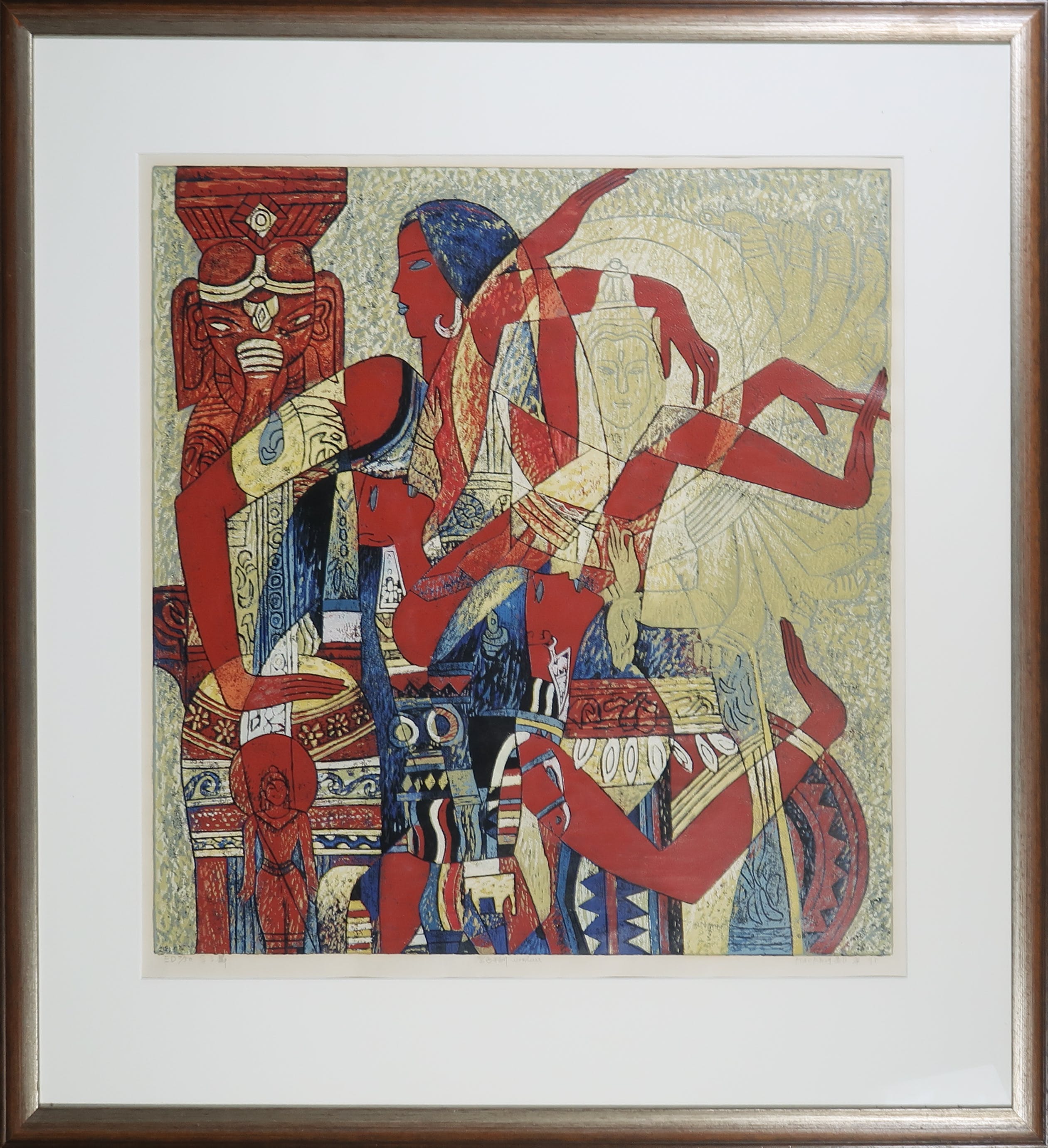 Hao Ping - Houtsnede, Chinese lady - Ingelijst verkocht voor € 1!