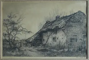 Toon de Jong - Ingelijste ets , Eemnes-Buiten met Boerin - 1906 kopen? Bied vanaf 50!