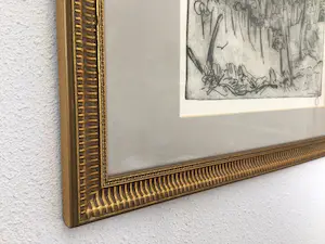 Jan Altink - Ets "Boer werkend in de tuin" - Perfect ingelijst - Atelierstempel - De Ploeg kopen? Bied vanaf 150!