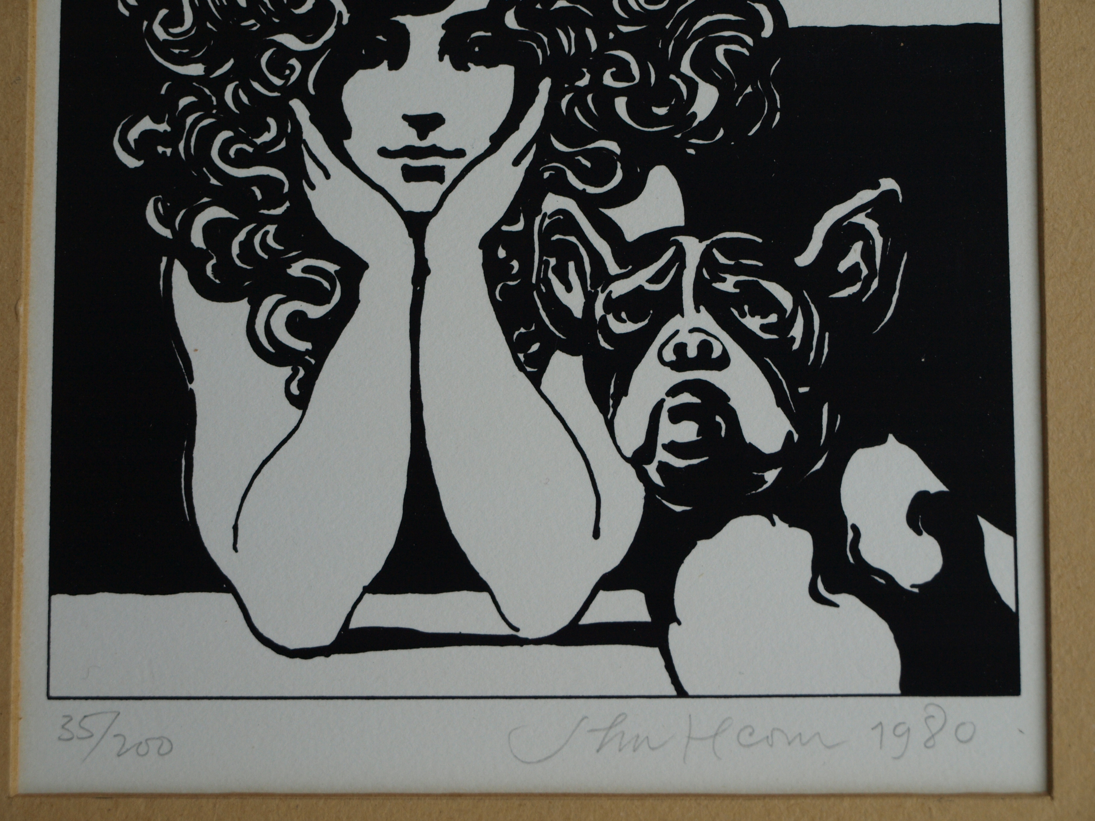 Niet of onleesbaar gesigneerd - Onduidelijke signatuur - Zeefdruk , Vrouw met hond - 1980 kopen? Bied vanaf 1!