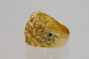 08 - Grote & zware Surinaamse 18 Krt geelgouden heren "nugget" ring kopen? Bied vanaf 1050!