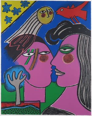Corneille - Litho, Couple sous un ciel d'été - Ingelijst kaufen? Bieten Sie von 250!