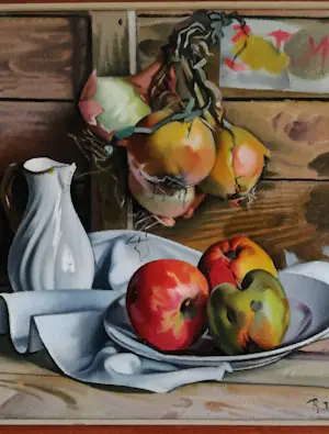 Raoul Martinez - Stilleven met witte kan, appels en uien kopen? Bied vanaf 500!