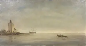 Niet of onleesbaar gesigneerd - Olieverf op doek, Landschap met vissersbootje kopen? Bied vanaf 1!