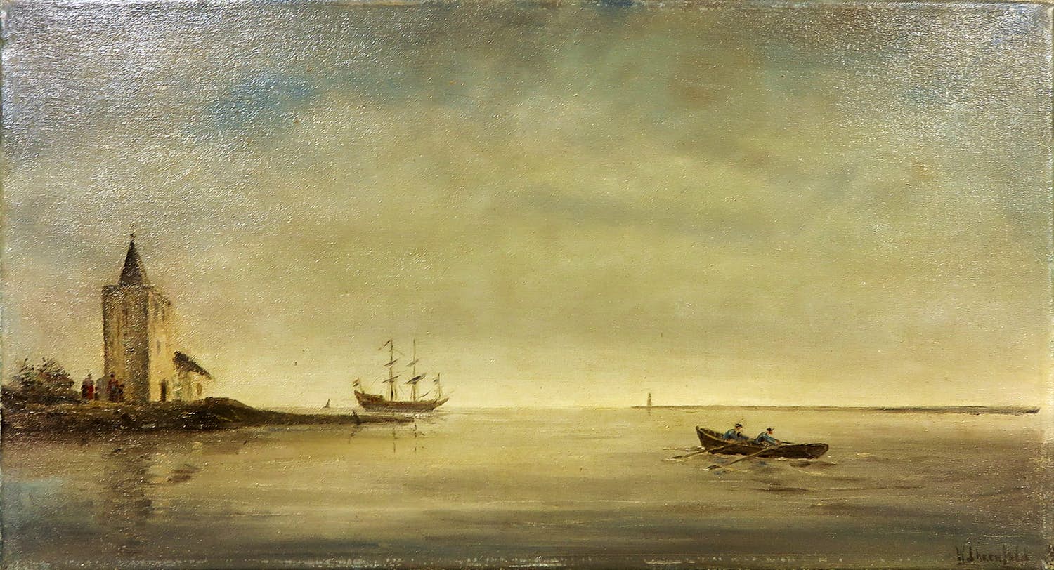 Niet of onleesbaar gesigneerd - Olieverf op doek, Landschap met vissersbootje kopen? Bied vanaf 1!