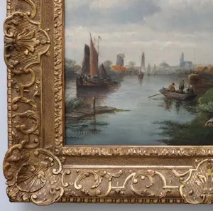 Jacob Jan Coenraad Spohler - Hollands rivierlandschap met windmolens en boten kopen? Bied vanaf 3000!