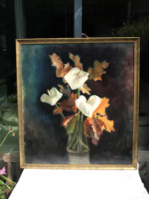 Josefa Tepe - Olieverf op doek , Aronskelken , bloemstilleven - ingelijst 102 x 94 cm. kopen? Bied vanaf 500!