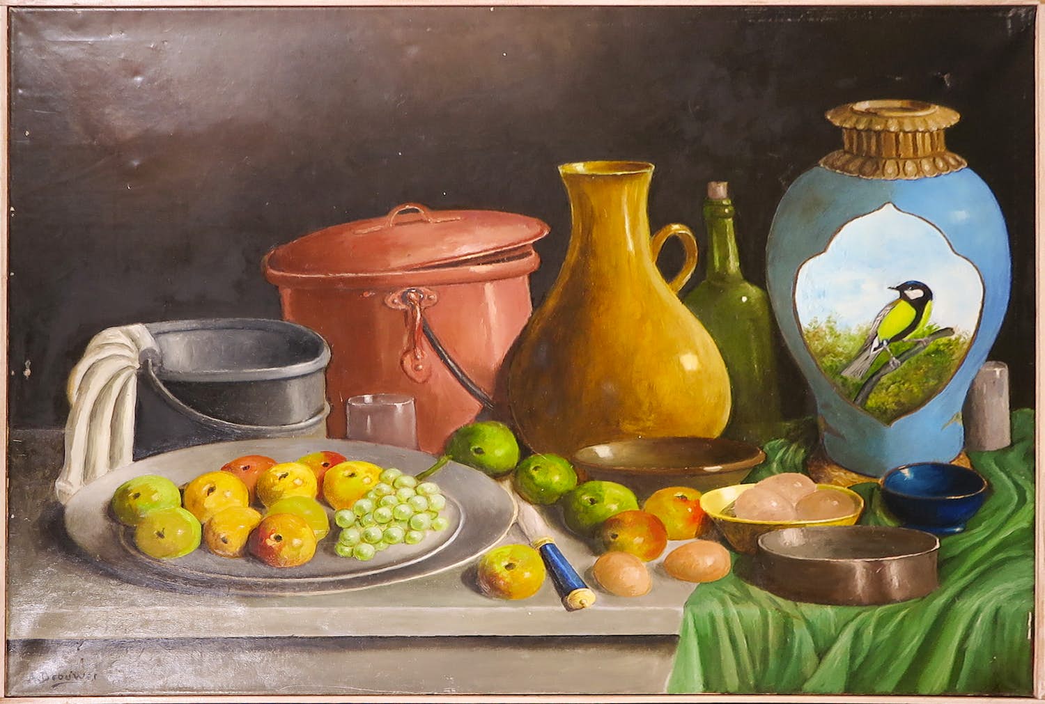 A. Brouwer - Olieverf op doek, Stilleven met appels - Ingelijst (Groot) kopen? Bied vanaf 1!