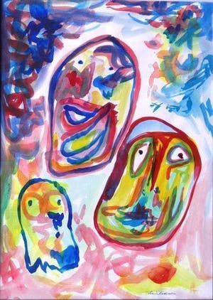 Finn Pedersen - Aquarel - Cobra-figuren - Gesigneerd - Ingelijst !!! kopen? Bied vanaf 165!
