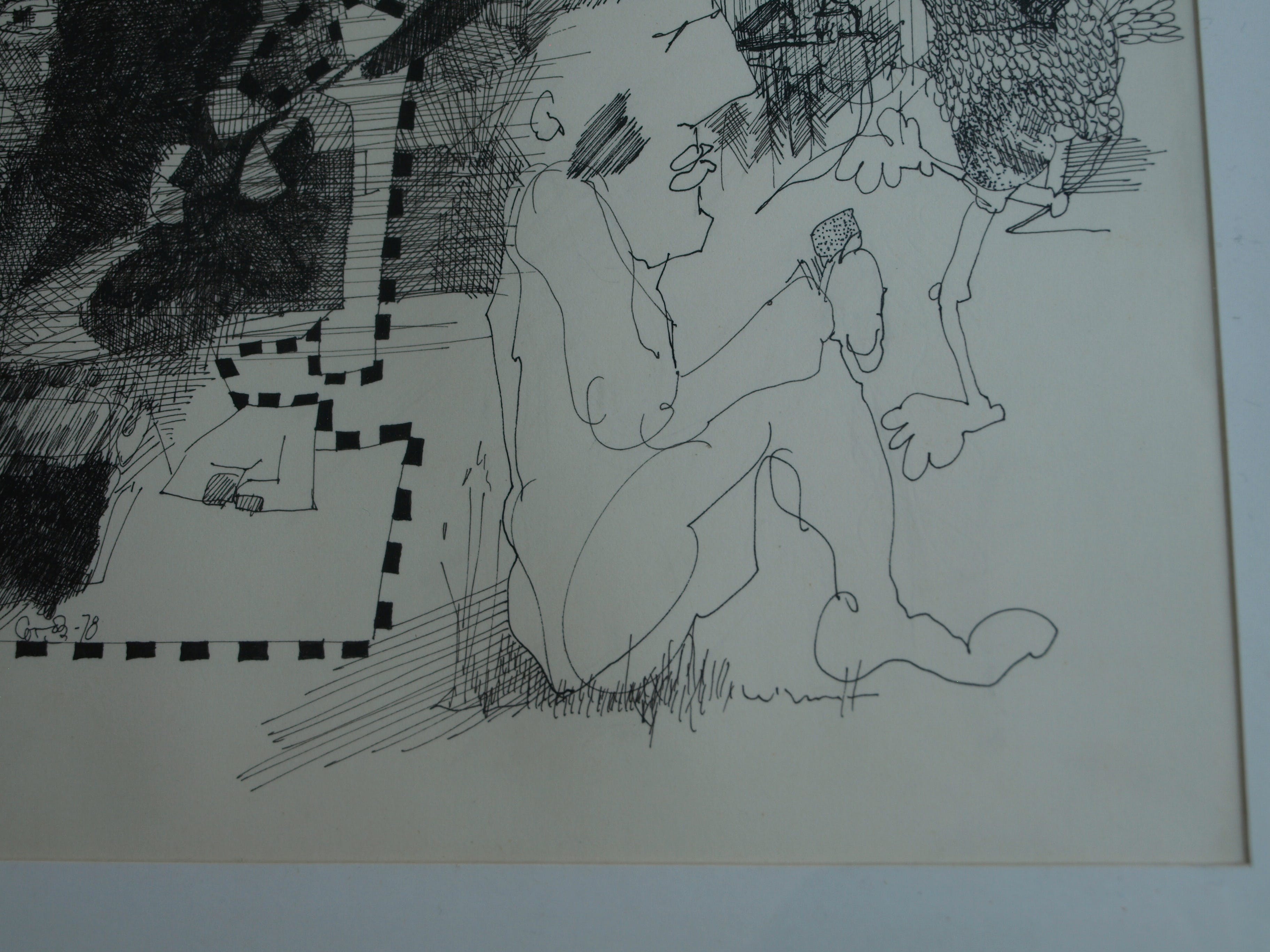 Cor Wytman - Pentekening , Grens – gesigneerd & ingelijst – 1978  kopen? Bied vanaf 1!