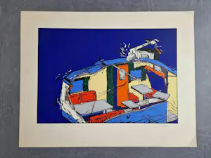 Emiel Hoorne - Originele Belgische jaren 70 POP-ART Zeefdruk "auto caravan opener" bep. oplage kopen? Bied vanaf 53!