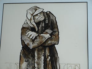 Niet of onleesbaar gesigneerd - 2x Ingelijste inkttekening , “Berthold Brecht & Mutter Courage” kopen? Bied vanaf 1!