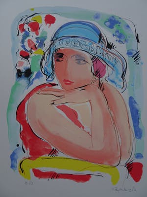 Nic Jonk - vrouw met blauwe hoed kopen? Bied vanaf 200!