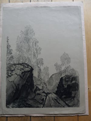 Wilhelmina van Oranje-Nassau - , Berglandschap, Litho uit 1933. kopen? Bied vanaf 60!