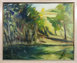 Liz Strick - Olieverf op doek, Ampleforth Lakeside, North Yorkshire - Ingelijst kaufen? Bieten Sie von 1!
