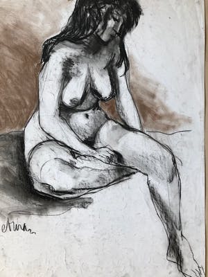 Ton Etman - zittend naakt in zwartkrijt kopen? Bied vanaf 1!