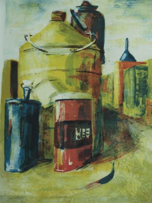 Jeroen Hermkens - Ingelijste litho , “Blikken stad” – 1992 kopen? Bied vanaf 1!