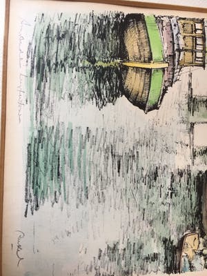 Niet of onleesbaar gesigneerd - Onduidelijke signatuur : Aquarel / tekening – Westertoren - Ingelijst kopen? Bied vanaf 1!