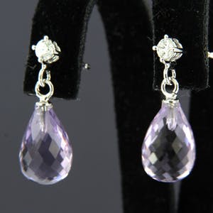 18K Goud - witgouden oorhanger bezet met amethist en briljant geslepen diamant kopen? Bied vanaf 325!