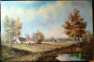Henner Knauf - Landschap met twee boerderijen. verkocht voor € 50!
