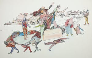 Henri Plaat - Gouache en inkt op papier, Rondtrekkend Gezelschap kopen? Bied vanaf 100!