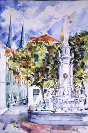 Walter van Oel - Aquarel, Wilhelminafontein (Groot) verkocht voor € 50!