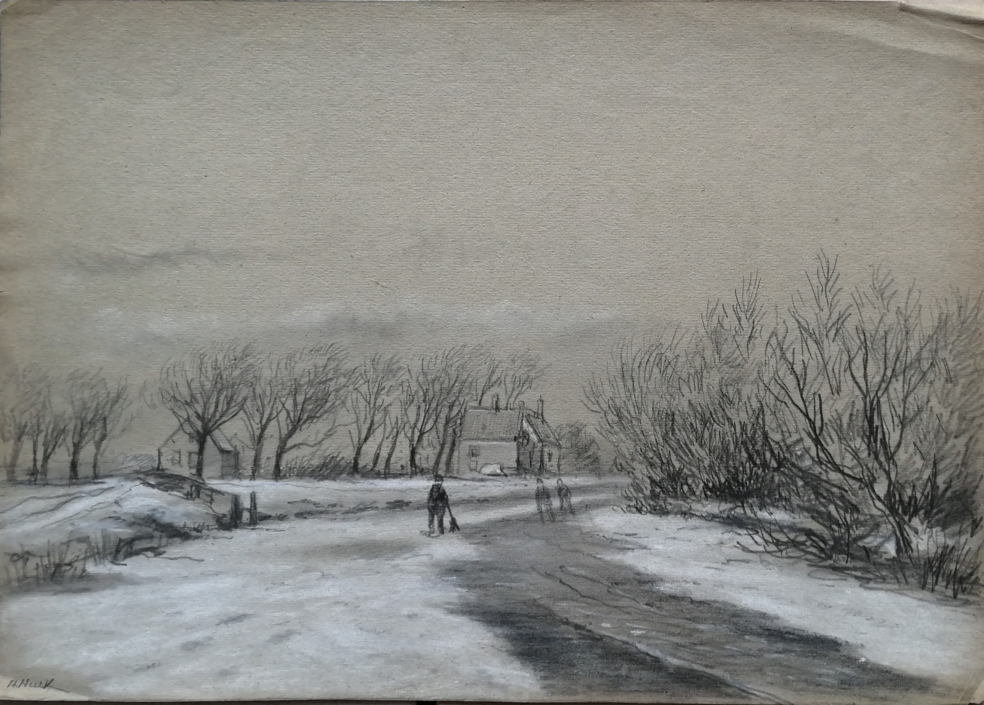 Hendrik Hulk - Schaatsers en sneeuwruimer op bevroren vaart verkocht voor € 45!