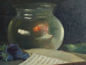 Frits Hes - Olieverf op doek, Stilleven met vissenkom en blokfluit – gesigneerd – ca 1950 kopen? Bied vanaf 100!