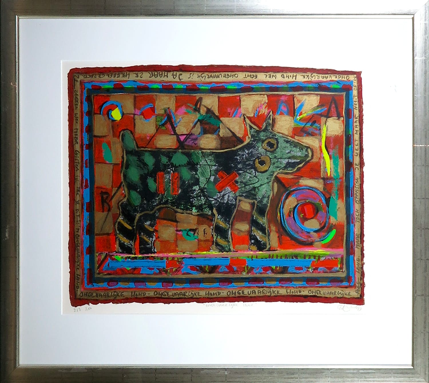 Eric Toebosch - Zeefdruk, Ongevaarlijke hond - Ingelijst verkocht voor € 50!