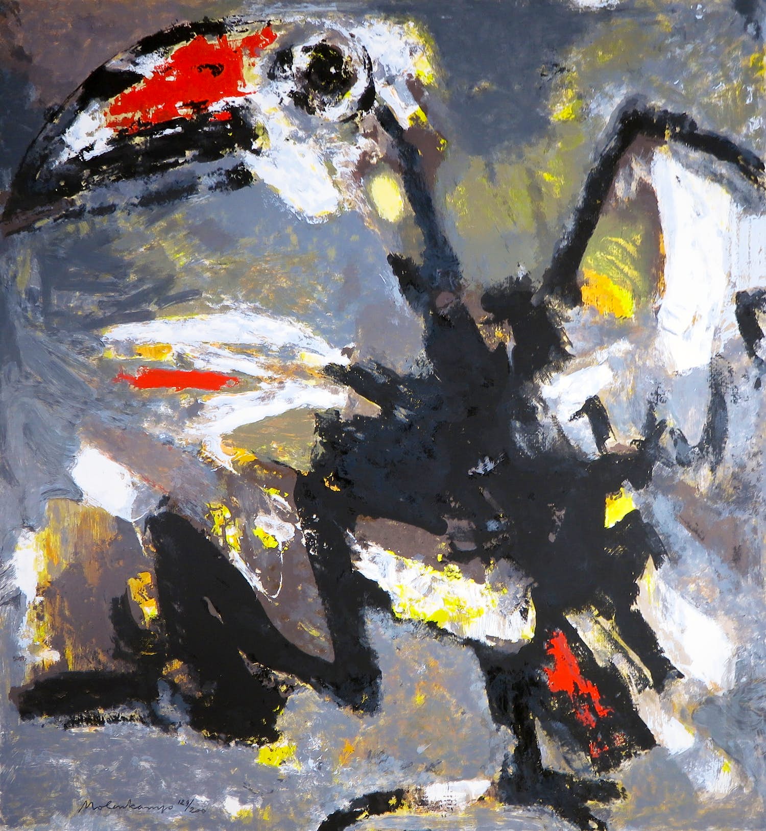 Nico Molenkamp - Zeefdruk, Vogel verkocht voor € 1!
