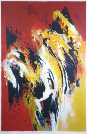 Mattie Schilders - Zeedruk, Gele rotsen, als wolken om een bergtop - Ingelijst. (Groot) kopen? Bied vanaf 1!