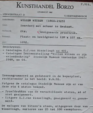 Willem Witsen - Ingelijste ets: Boerderij met schuur in Brabant - 1892 kopen? Bied vanaf 150!