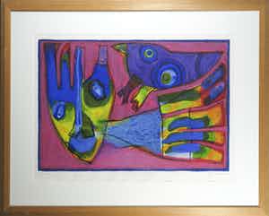 Geert Vrijdag - Zeefdruk, De machine uitgevlogen - Ingelijst verkocht voor € 50!