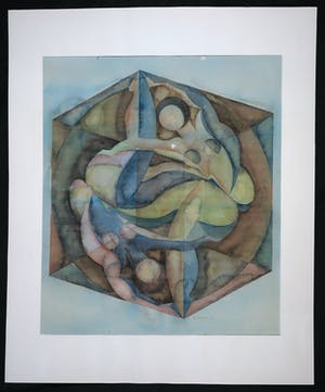 Piet van Mook - Gemengde techniek op papier, Tweeling in kubus kopen? Bied vanaf 1!