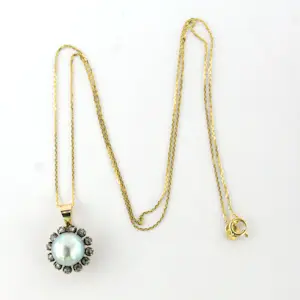 14k goud en zilveren collier en hanger met Zuidzee parel en diamant kopen? Bied vanaf 460!