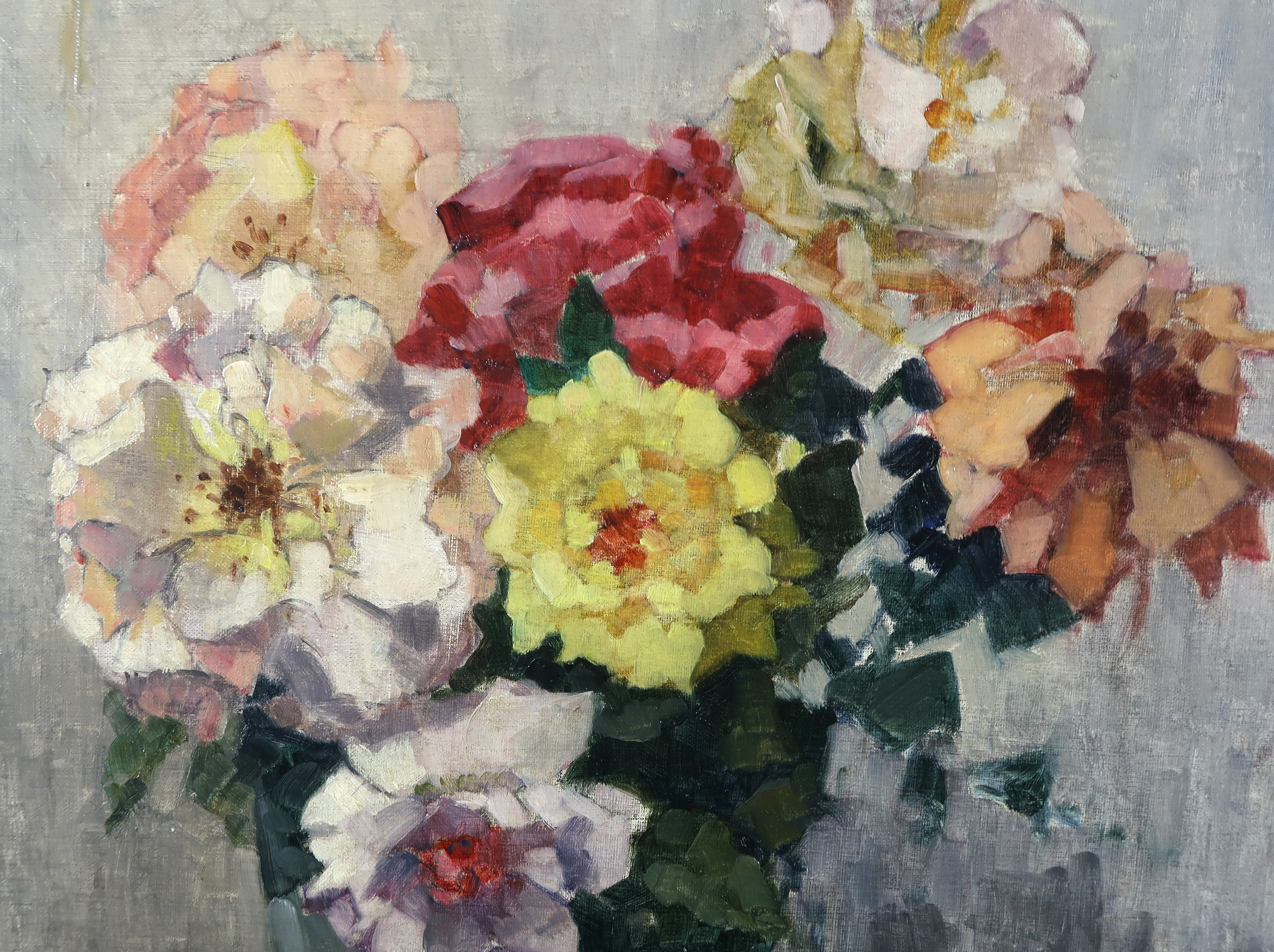 Henri van Os-Delhez - Olieverf op doek, Rozen - Ingelijst kopen? Bied vanaf 1!