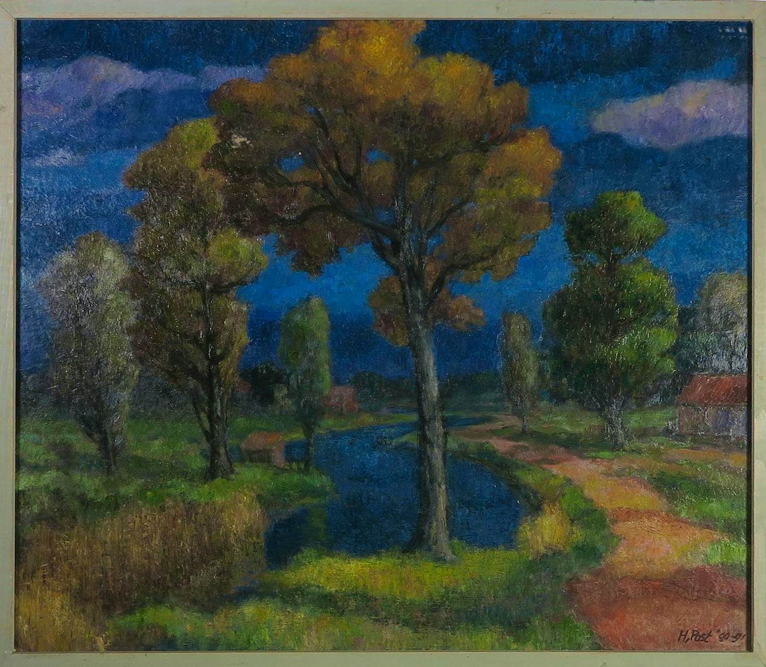 Harmen Klaas Post - Olieverf op paneel, Landschap met water - Ingelijst kopen? Bied vanaf 150!