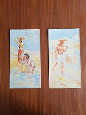 Niet of onleesbaar gesigneerd - 2 x Indische aquarel gesigneerd door "Touissant '43" kopen? Bied vanaf 1!