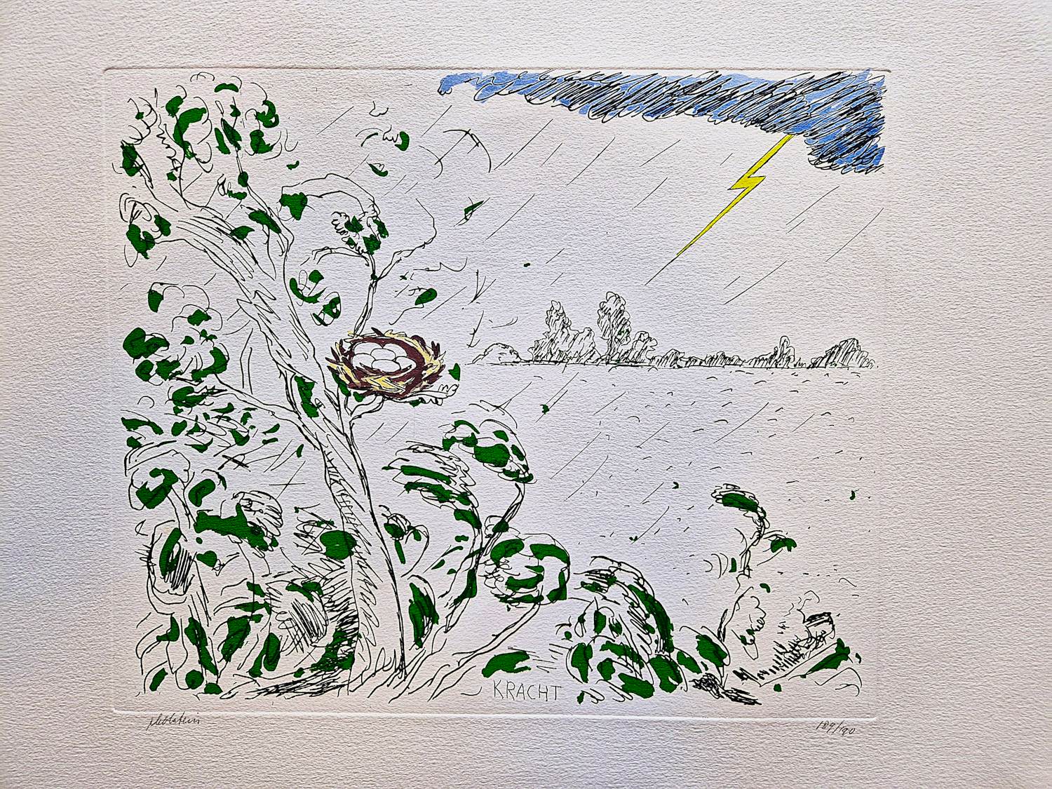 Pieter Holstein - grote handgekleurde ets "Kracht" - voor Prent 190 - potloodgesigneerd kopen? Bied vanaf 54!