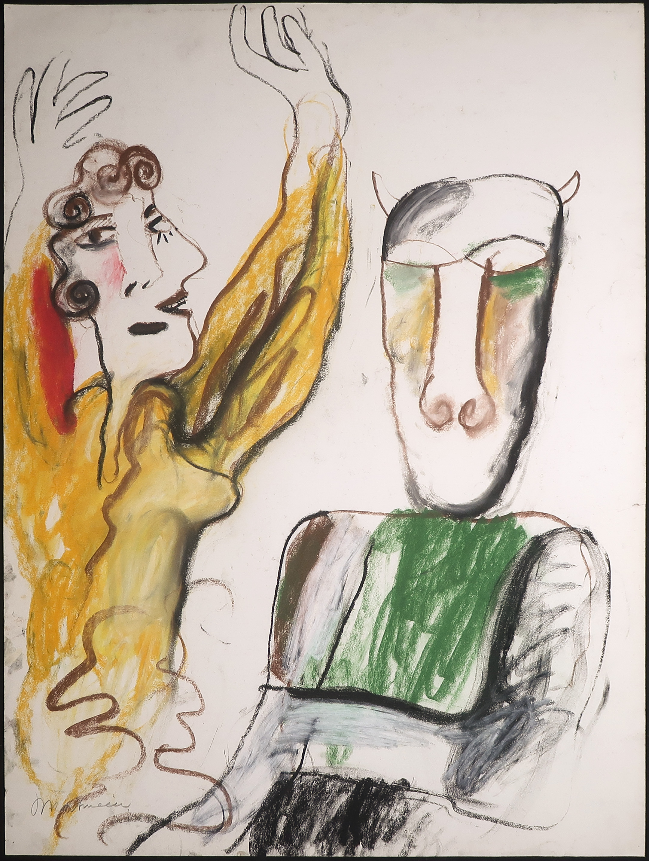 Anton Martineau - Krijttekening, Dansend meisje en sombere man (Groot) kopen? Bied vanaf 60!