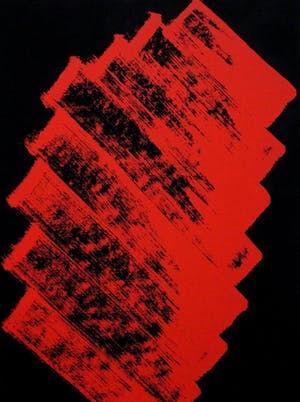 Willem Hussem - Compositie in rood op zwart, zeefdruk - 1970 kopen? Bied vanaf 250!