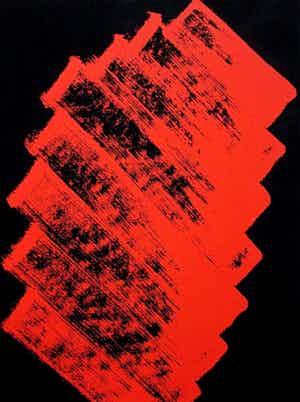 Willem Hussem - Compositie in rood op zwart, zeefdruk - 1970 verkocht voor € 250!