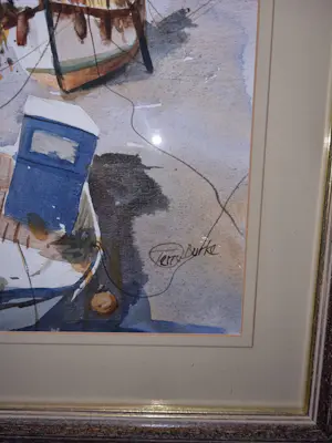 Terry Burke - Aquarel Haven Brixham Zuid Engeland met lijst kopen? Bied vanaf 30!